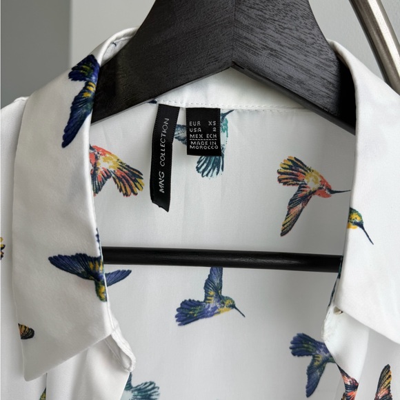 Mango Cream Blouse with Multicolor Bird Print - Picture 3 of 4
